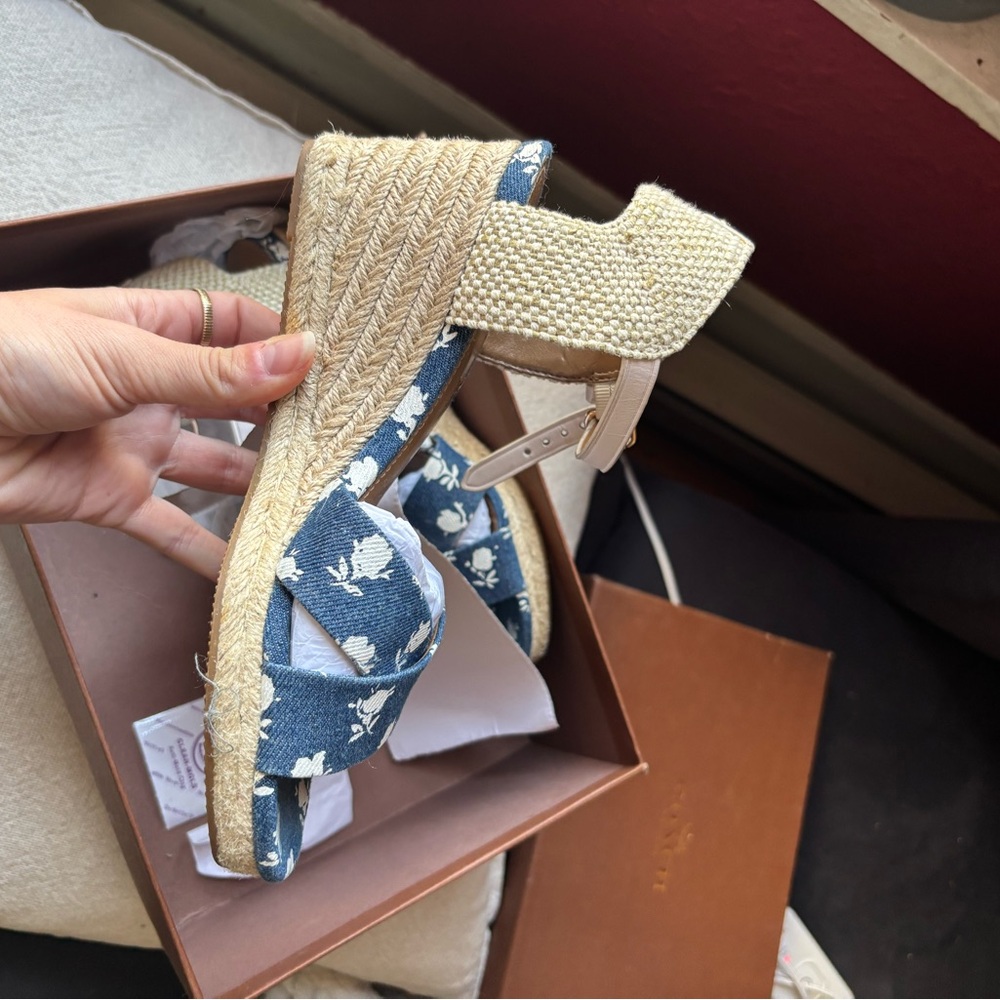 Coach Blue Floral Espadrille Wedge Sandals - Picture 4 of 9
